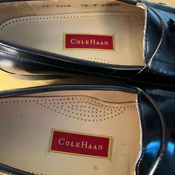 Vintage Cole Haan Red Tag Black Leather 3506 Size 9.5E Mens Dress Tassel Loafers - Picture 3 of 11